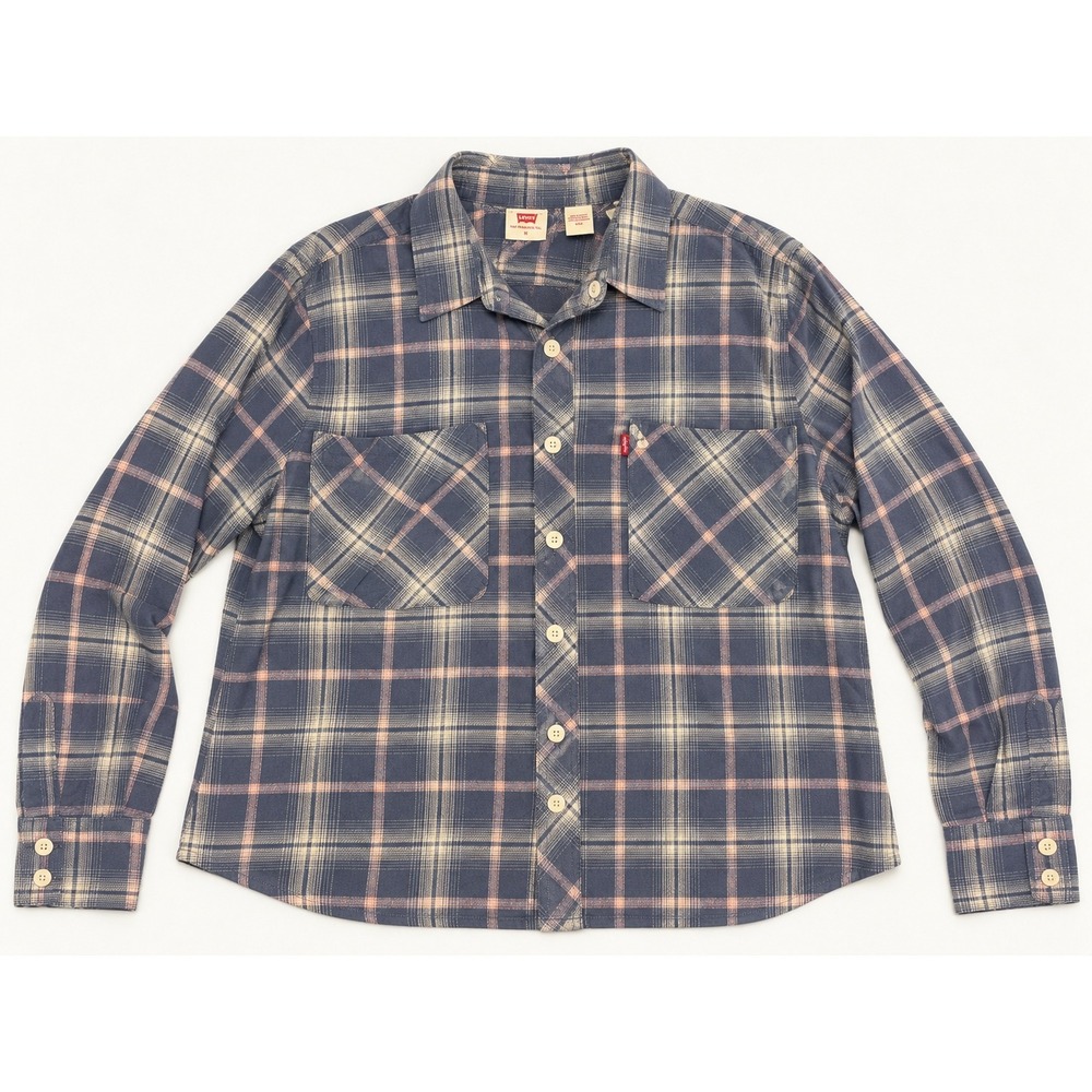 Levi's Relaxed Fit Plaid Button Up Shirt M Blue Pink NWT Cotton Viscose